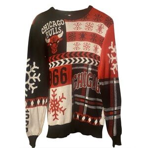 NBA Chicago Bulls Knit Sweater Red Black White Crewneck Pullover Medium